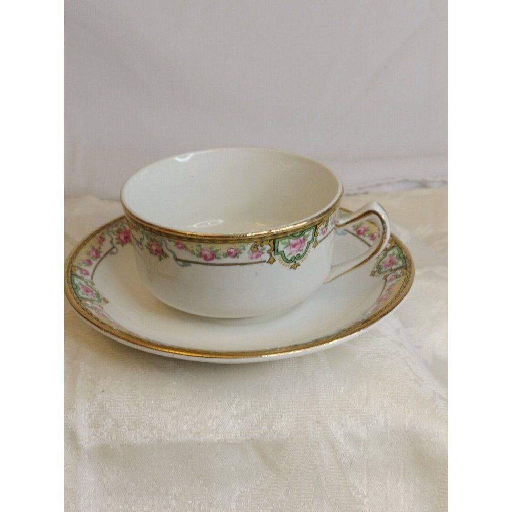 Home Laughlax Express Teacup & Saucer Pink Floral/ White & Gold Trim